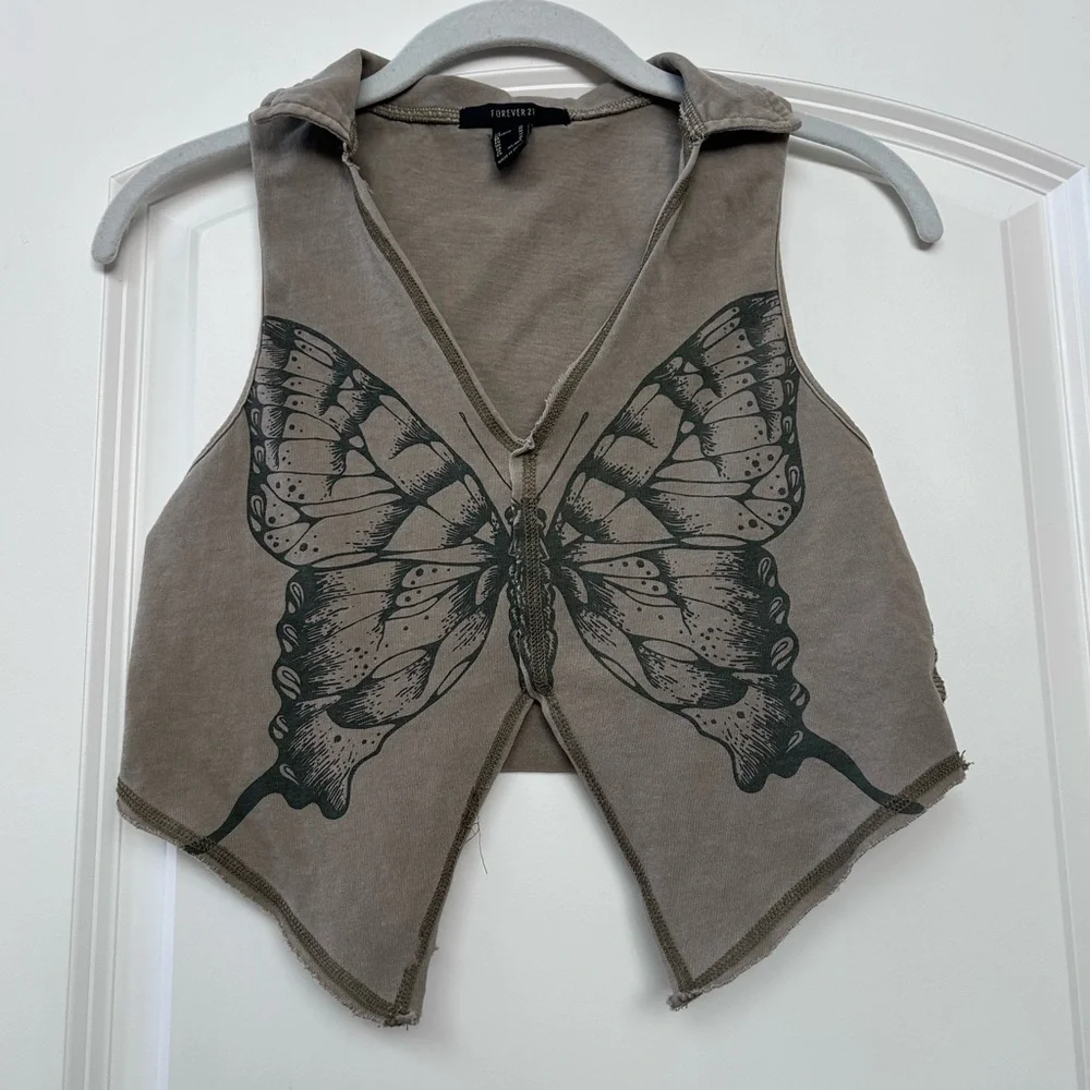 Forever 21 Butterfly Grunge Collared Vest Tank. Raw edge. Y2K inspired. Festival - Picture 1 of 11